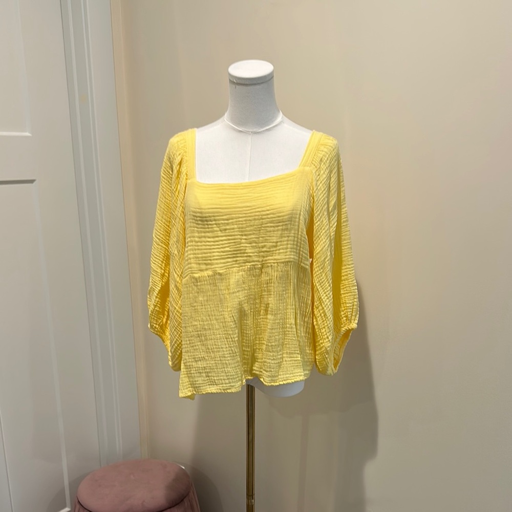 Michael Stars Yellow Flutter Sleeve Blouse